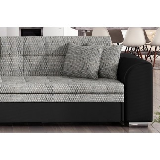 Canapé d'angle convertible en tissu gris foncé et simili noir de qualité, 5 places, angle gauche (vu de face) - SOHO