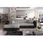 Canapé d'angle convertible en tissu gris foncé et simili noir de qualité, 5 places, angle gauche (vu de face) - SOHO Canapé d'angle convertible en tissu gris foncé et simili noir de qualité, 5 places, angle gauche (vu de face) - SOHO