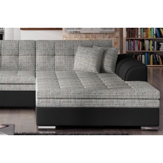 Canapé d'angle convertible en tissu gris foncé et simili noir de qualité, 5 places, angle droit (vu de face) - SOHO