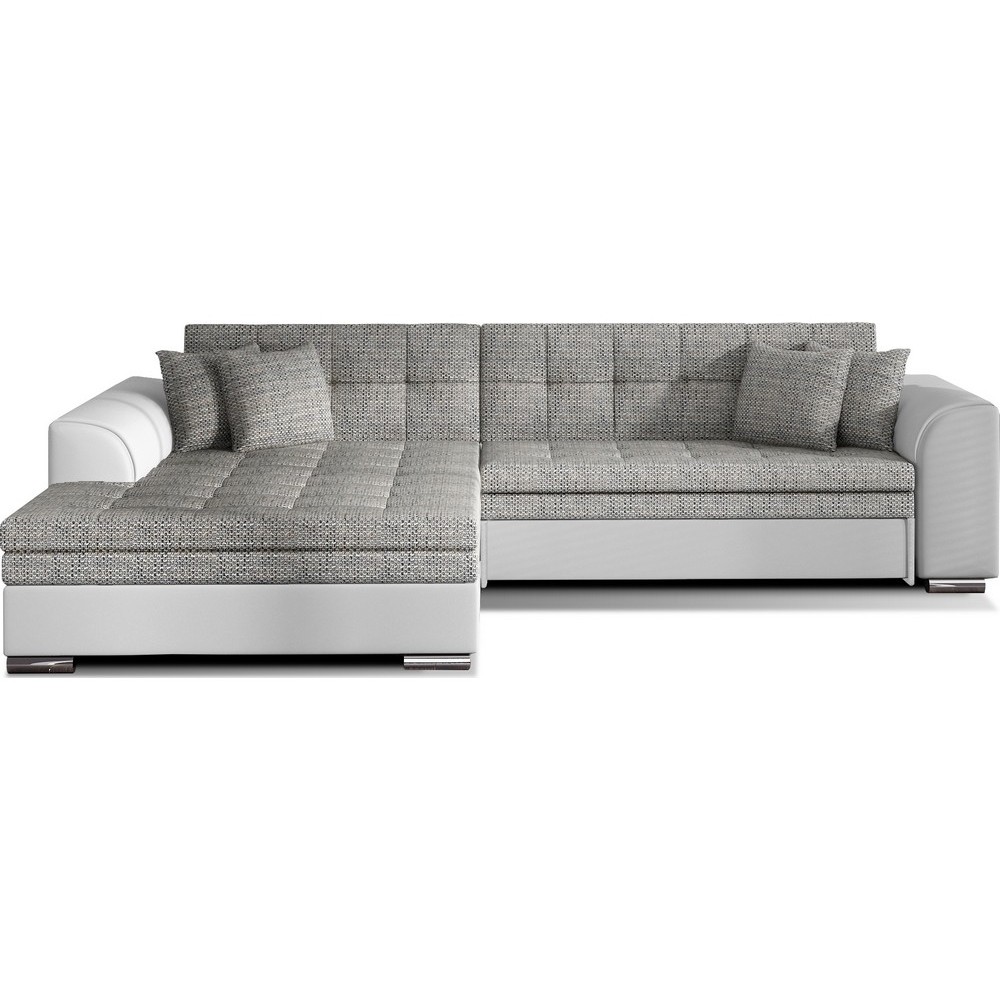 - Canapé d'angle convertible en tissu gris et simili blanc de qualité, 5 places, angle gauche (vu de face), SOHO - Canapé d'angle convertible en tissu gris et simili blanc de qualité, 5 places, angle gauche (vu de face), SOHO