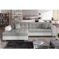 - Canapé d'angle convertible en tissu gris et simili blanc de qualité, 5 places, angle gauche (vu de face), SOHO - Canapé d'angle convertible en tissu gris et simili blanc de qualité, 5 places, angle gauche (vu de face), SOHO