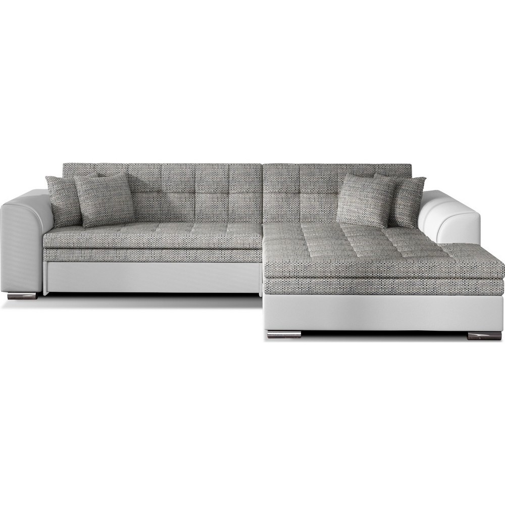 Canapé d'angle convertible en tissu gris et simili blanc de qualité, 5 places, angle droit (vu de face) - SOHO Canapé d'angle convertible en tissu gris et simili blanc de qualité, 5 places, angle droit (vu de face) - SOHO