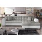 Canapé d'angle convertible en tissu gris et simili blanc de qualité, 5 places, angle droit (vu de face) - SOHO Canapé d'angle convertible en tissu gris et simili blanc de qualité, 5 places, angle droit (vu de face) - SOHO