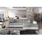 Canapé d'angle convertible en tissu gris et simili blanc de qualité, 5 places, angle droit (vu de face) - SOHO Canapé d'angle convertible en tissu gris et simili blanc de qualité, 5 places, angle droit (vu de face) - SOHO