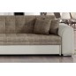 Canapé d'angle convertible en tissu beige et simili écru de qualité, 5 places, angle gauche (vu de face), SOHO Canapé d'angle convertible en tissu beige et simili écru de qualité, 5 places, angle gauche (vu de face), SOHO