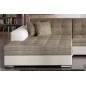Canapé d'angle convertible en tissu beige et simili écru de qualité, 5 places, angle gauche (vu de face), SOHO Canapé d'angle convertible en tissu beige et simili écru de qualité, 5 places, angle gauche (vu de face), SOHO