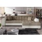 Canapé d'angle convertible en tissu beige et simili écru de qualité, 5 places, angle droit (vu de face), SOHO Canapé d'angle convertible en tissu beige et simili écru de qualité, 5 places, angle droit (vu de face), SOHO