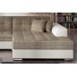 Canapé d'angle convertible en tissu beige et simili écru de qualité, 5 places, angle droit (vu de face), SOHO Canapé d'angle convertible en tissu beige et simili écru de qualité, 5 places, angle droit (vu de face), SOHO