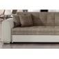 Canapé d'angle convertible en tissu beige et simili écru de qualité, 5 places, angle droit (vu de face), SOHO Canapé d'angle convertible en tissu beige et simili écru de qualité, 5 places, angle droit (vu de face), SOHO