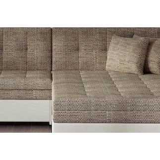 Canapé d'angle convertible en tissu beige et simili écru de qualité, 5 places, angle droit (vu de face), SOHO