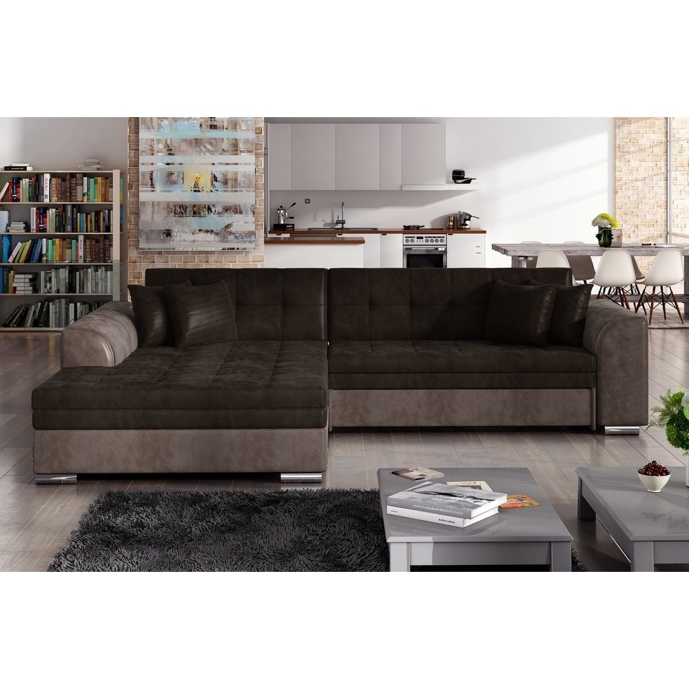 Canapé d'angle convertible en tissu velours Luxe, chocolat et marron, 5 places, angle gauche (vu de face), SOHO VELOURS Canapé d'angle convertible en tissu velours Luxe, chocolat et marron, 5 places, angle gauche (vu de face), SOHO VELOURS