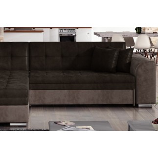 Canapé d'angle convertible en tissu velours Luxe, chocolat et marron, 5 places, angle gauche (vu de face), SOHO VELOURS