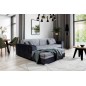 - Canapé d'angle convertible en tissu velours gris et noir Luxe, 5 places, angle gauche (vu de face), SOHO VELOURS - Canapé d'angle convertible en tissu velours gris et noir Luxe, 5 places, angle gauche (vu de face), SOHO VELOURS