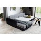 - Canapé d'angle convertible en tissu velours gris et noir Luxe, 5 places, angle gauche (vu de face), SOHO VELOURS - Canapé d'angle convertible en tissu velours gris et noir Luxe, 5 places, angle gauche (vu de face), SOHO VELOURS