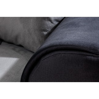 - Canapé d'angle convertible en tissu velours gris et noir Luxe, 5 places, angle gauche (vu de face), SOHO VELOURS