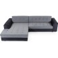 - Canapé d'angle convertible en tissu velours gris et noir Luxe, 5 places, angle gauche (vu de face), SOHO VELOURS - Canapé d'angle convertible en tissu velours gris et noir Luxe, 5 places, angle gauche (vu de face), SOHO VELOURS