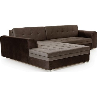 Canapé d'angle convertible en tissu velours Luxe, marron et chocolat, 5 places, angle gauche (vu de face), SOHO VELOURS