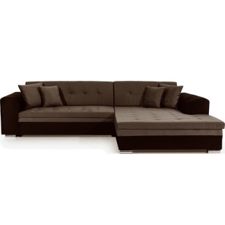 Canapé d'angle convertible en tissu velours Luxe, marron et chocolat, 5 places, angle droit (vu de face), SOHO VELOURS