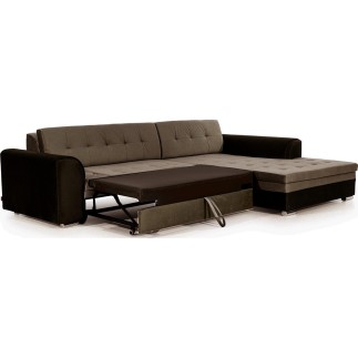 Canapé d'angle convertible en tissu velours Luxe, marron et chocolat, 5 places, angle droit (vu de face), SOHO VELOURS