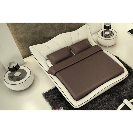 Lit en cuir italien de luxe LUXEN, écru