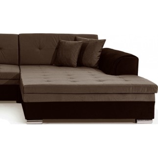 Canapé d'angle convertible en tissu velours Luxe, marron et chocolat, 5 places, angle droit (vu de face), SOHO VELOURS