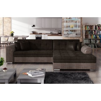 Canapé d'angle convertible en tissu velours Luxe, chocolat et marron, 5 places, angle droit (vu de face), SOHO VELOURS