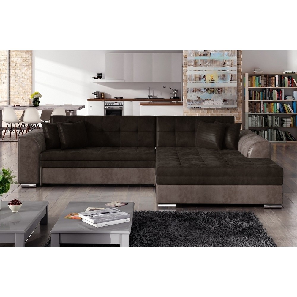 Canapé d'angle convertible en tissu velours Luxe, chocolat et marron, 5 places, angle droit (vu de face), SOHO VELOURS Canapé d'angle convertible en tissu velours Luxe, chocolat et marron, 5 places, angle droit (vu de face), SOHO VELOURS