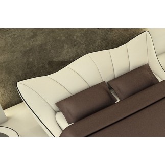 Lit en cuir italien de luxe LUXEN, écru, 140x190