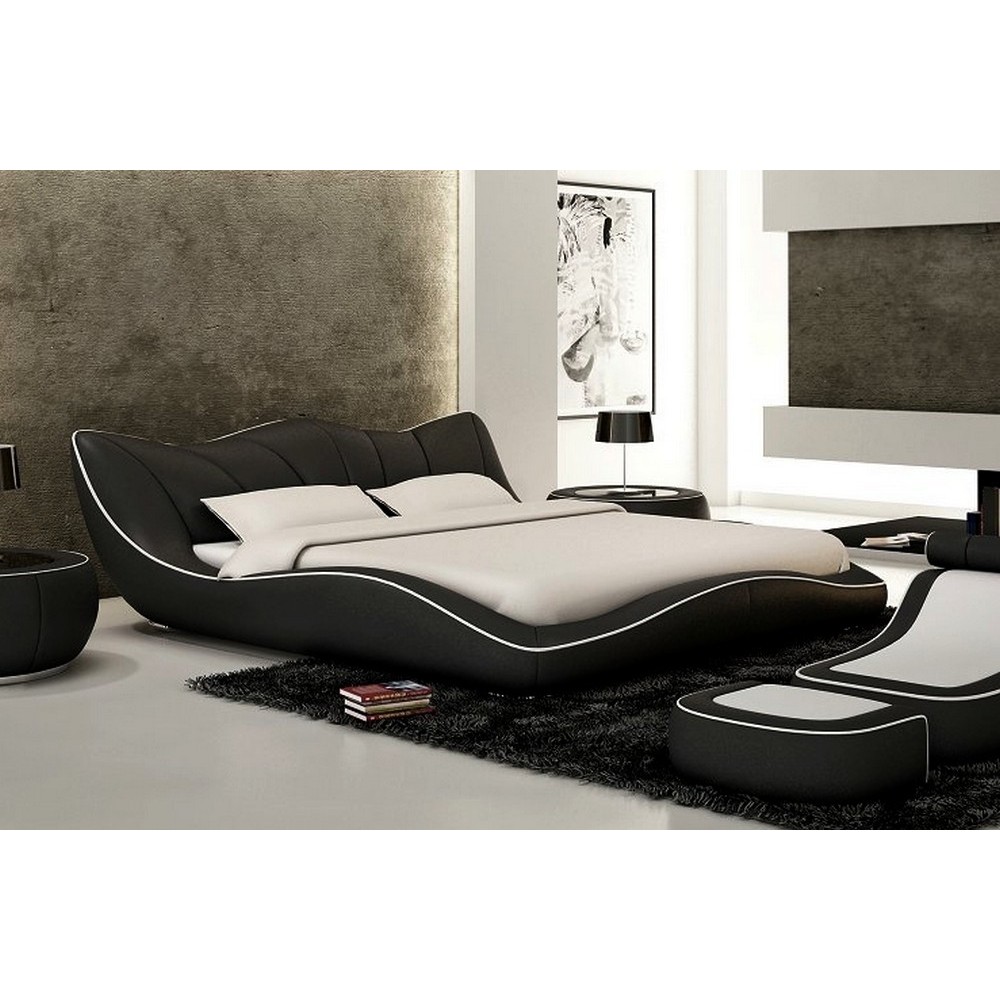 Lit en cuir italien de luxe LUXEN, noir, 140x190 Lit en cuir italien de luxe LUXEN, noir, 140x190