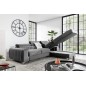 Canapé d'angle convertible en tissu velours Luxe gris, 5 places, angle droit (vu de face) - GRECE VELOURS
