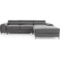 Canapé d'angle convertible en tissu velours Luxe gris, 5 places, angle droit (vu de face) - GRECE VELOURS