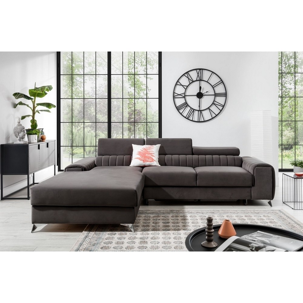 - Canapé d'angle convertible en tissu velours Luxe, chocolat, 5 places, angle gauche (vu de face) - GRECE VELOURS - Canapé d'angle convertible en tissu velours Luxe, chocolat, 5 places, angle gauche (vu de face) - GRECE VELOURS