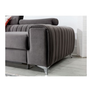 - Canapé d'angle convertible en tissu velours Luxe, chocolat, 5 places, angle gauche (vu de face) - GRECE VELOURS