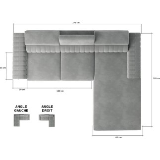 - Canapé d'angle convertible en tissu velours Luxe, chocolat, 5 places, angle gauche (vu de face) - GRECE VELOURS