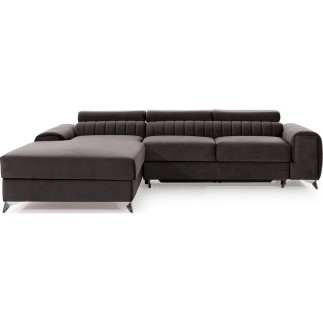 - Canapé d'angle convertible en tissu velours Luxe, chocolat, 5 places, angle gauche (vu de face) - GRECE VELOURS