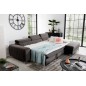 Canapé d'angle convertible en tissu velours Luxe, chocolat, 5 places, angle droit (vu de face), GRECE VELOURS