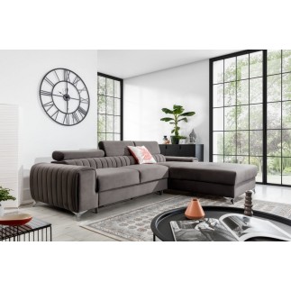 Canapé d'angle convertible en tissu velours Luxe, chocolat, 5 places, angle droit (vu de face), GRECE VELOURS