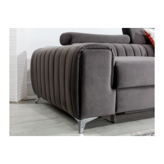 Canapé d'angle convertible en tissu velours Luxe, chocolat, 5 places, angle droit (vu de face), GRECE VELOURS