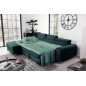 Canapé d'angle convertible en tissu velours Luxe vert, 5 places, angle gauche (vu de face) - GRECE VELOURS Canapé d'angle convertible en tissu velours Luxe vert, 5 places, angle gauche (vu de face) - GRECE VELOURS