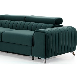 Canapé d'angle convertible en tissu velours Luxe vert, 5 places, angle gauche (vu de face) - GRECE VELOURS