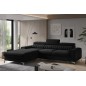 Canapé d'angle convertible en tissu velours Luxe noir, 5 places, angle gauche (vu de face) - GRECE VELOURS Canapé d'angle convertible en tissu velours Luxe noir, 5 places, angle gauche (vu de face) - GRECE VELOURS