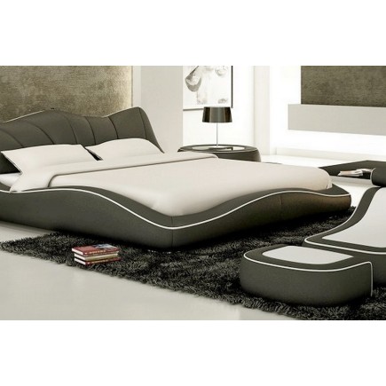 Lit en cuir italien de luxe LUXEN, gris foncé, 140x190