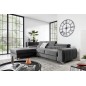 Canapé d'angle convertible en tissu velours Luxe gris, 5 places, angle gauche (vu de face) - GRECE VELOURS Canapé d'angle convertible en tissu velours Luxe gris, 5 places, angle gauche (vu de face) - GRECE VELOURS
