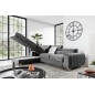 Canapé d'angle convertible en tissu velours Luxe gris, 5 places, angle gauche (vu de face) - GRECE VELOURS Canapé d'angle convertible en tissu velours Luxe gris, 5 places, angle gauche (vu de face) - GRECE VELOURS