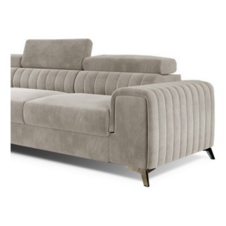 Canapé d'angle convertible en tissu velours Luxe beige, 5 places, angle gauche (vu de face) - GRECE VELOURS