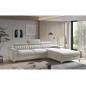 Canapé d'angle convertible en tissu velours Luxe beige, 5 places, angle droit (vu de face) - GRECE VELOURS