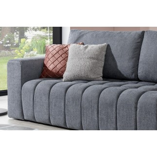 Canapé 3 places convertible et espace de rangement - Gris - en tissu de qualité luxe, LAZIO