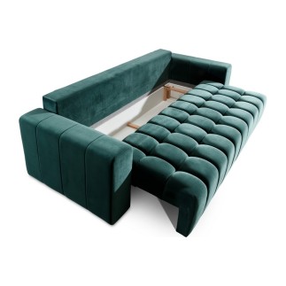 Canapé 3 places convertible et espace de rangement - Vert - en tissu velours de qualité luxe, LAZIO