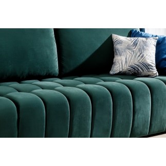 Canapé 3 places convertible et espace de rangement - Vert - en tissu velours de qualité luxe, LAZIO