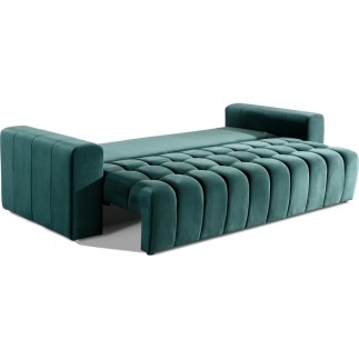 Canapé 3 places convertible et espace de rangement - Vert - en tissu velours de qualité luxe, LAZIO